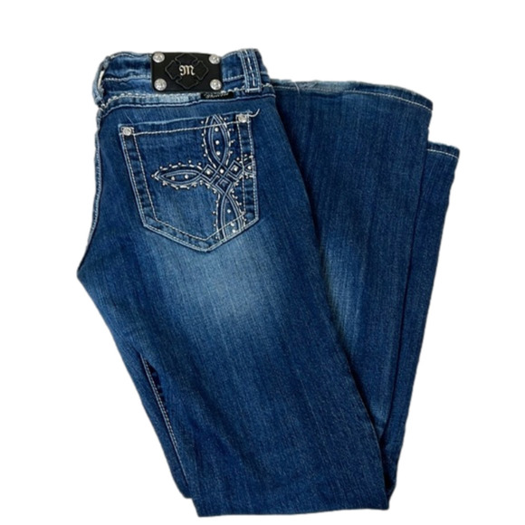 Miss Me Embellished Distressed Boot Cut Blue Jeans - Size 30 - Picture 1 of 16